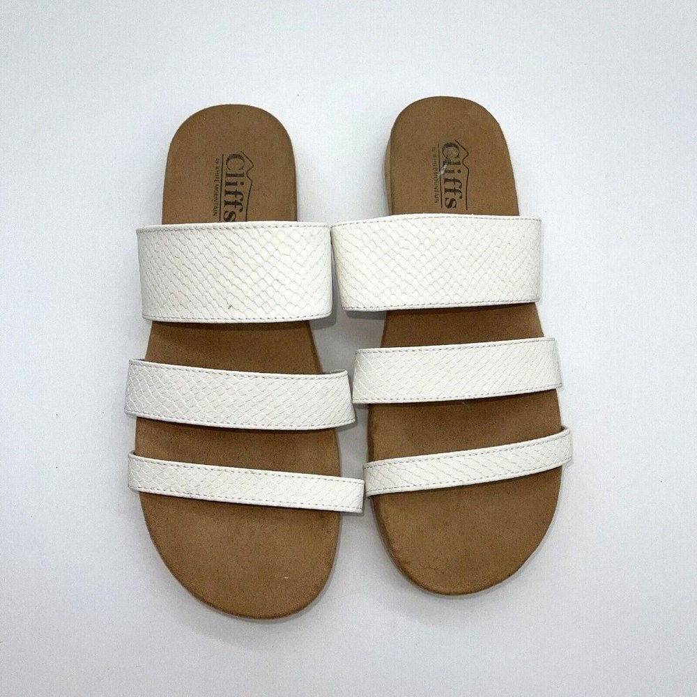 Cliffs by White Mountain Sandals Womens 8 Teona White Strappy Slip On Comfort